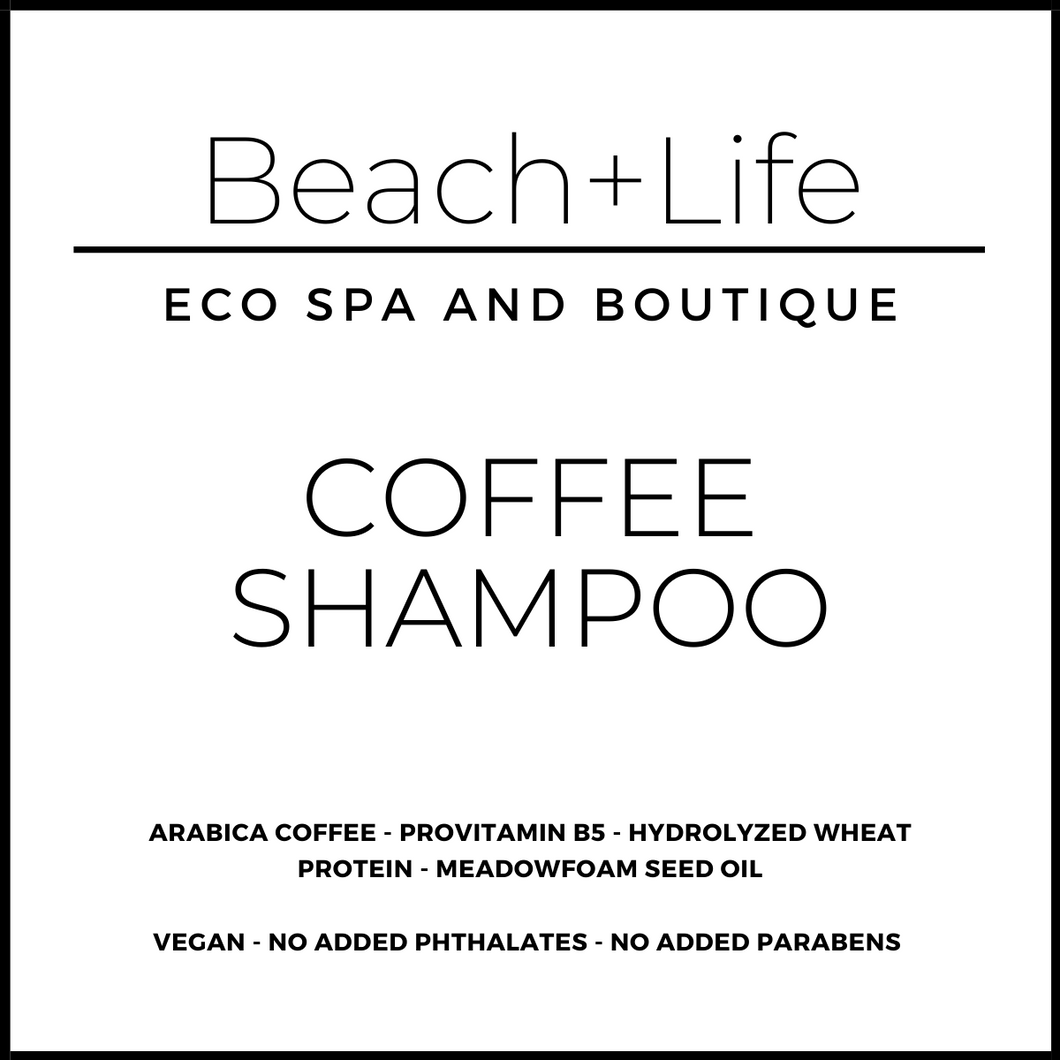 Coffee shampoo label and description