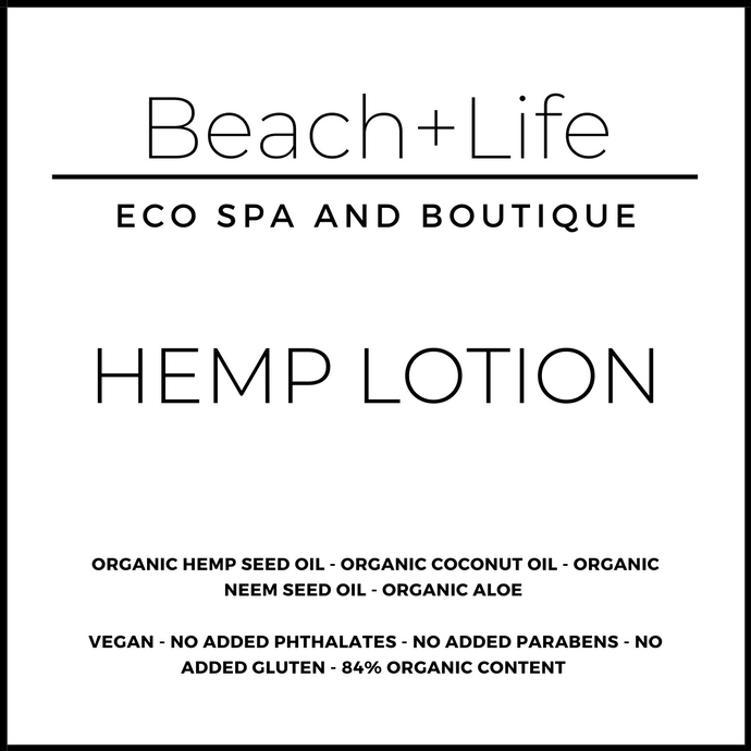 Hemp lotion label with description