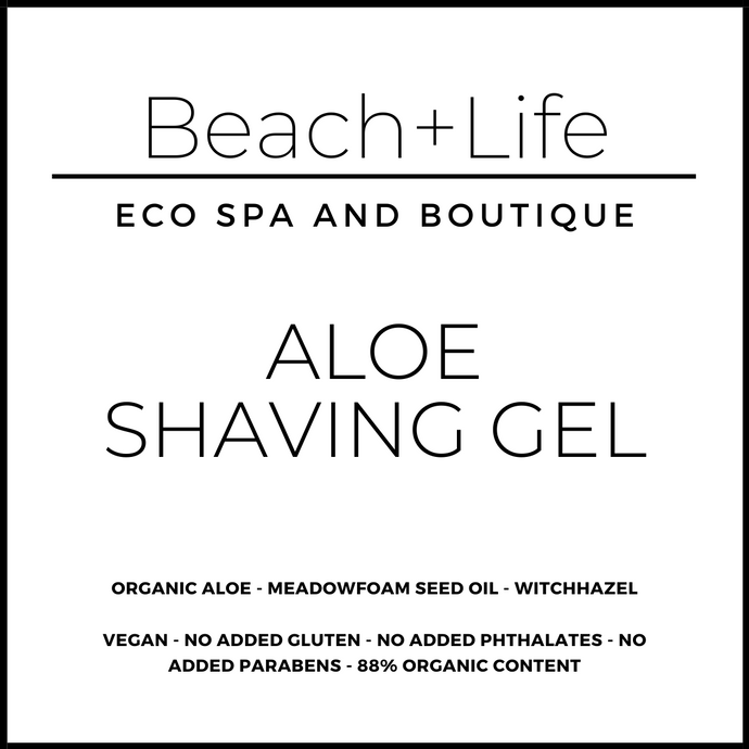 Aloe shaving gel label with details