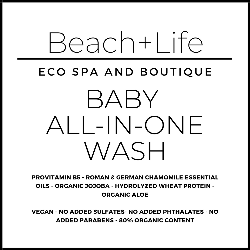 Baby all-in-one wash label with description