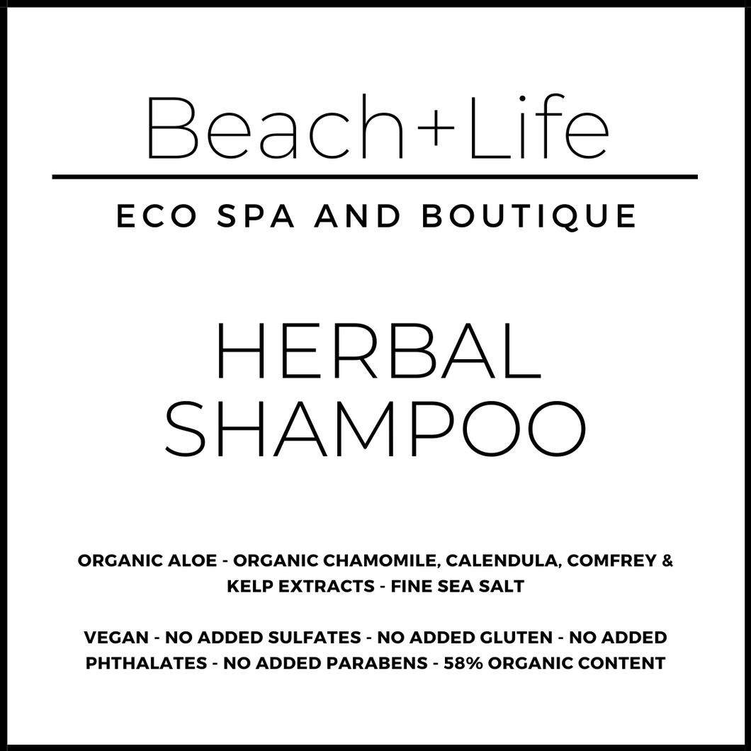 Herbal shampoo label with description